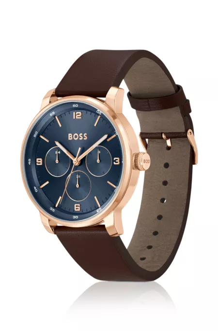 Contender Blue-dial watch with brown leather strap