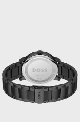 Reloj con pulsera de eslabones negra y esfera tonal, Negro