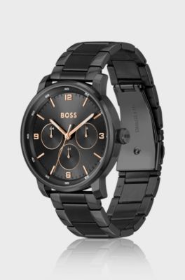 Reloj con pulsera de eslabones negra y esfera tonal, Negro