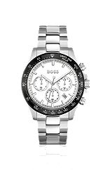 Link-bracelet chronograph watch with white dial, Silver