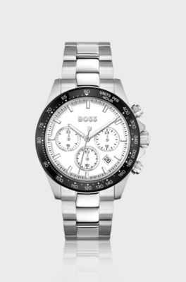 Link-bracelet chronograph watch with white dial, Silver