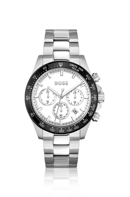 Link-bracelet chronograph watch with white dial