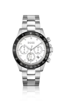 Montre chronographe avec cadran blanc et bracelet à maillons