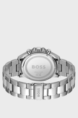 Link-bracelet chronograph watch with white dial, Silver