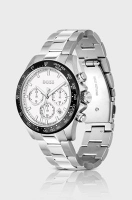Link-bracelet chronograph watch with white dial, Silver
