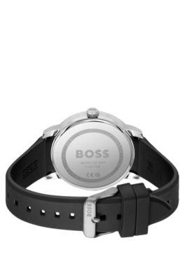 Silicone-strap watch with blue dial, Black