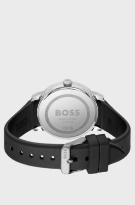 Silicone-strap watch with blue dial, Black