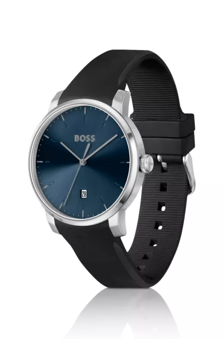 Silicone-strap watch with blue dial