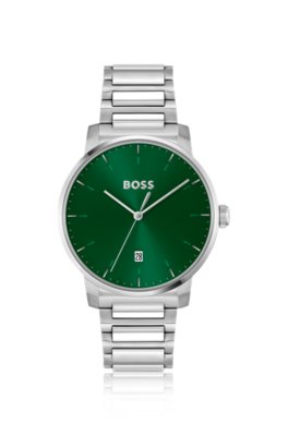 Montre avec cadran vert et bracelet à maillons en H