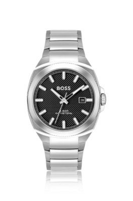 Montre avec cadran noir guilloché et bracelet à maillons