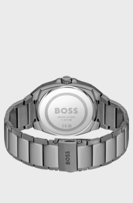 Montre &agrave; cadran guilloch&eacute; ton sur ton et bracelet &agrave; maillons gris, Gris