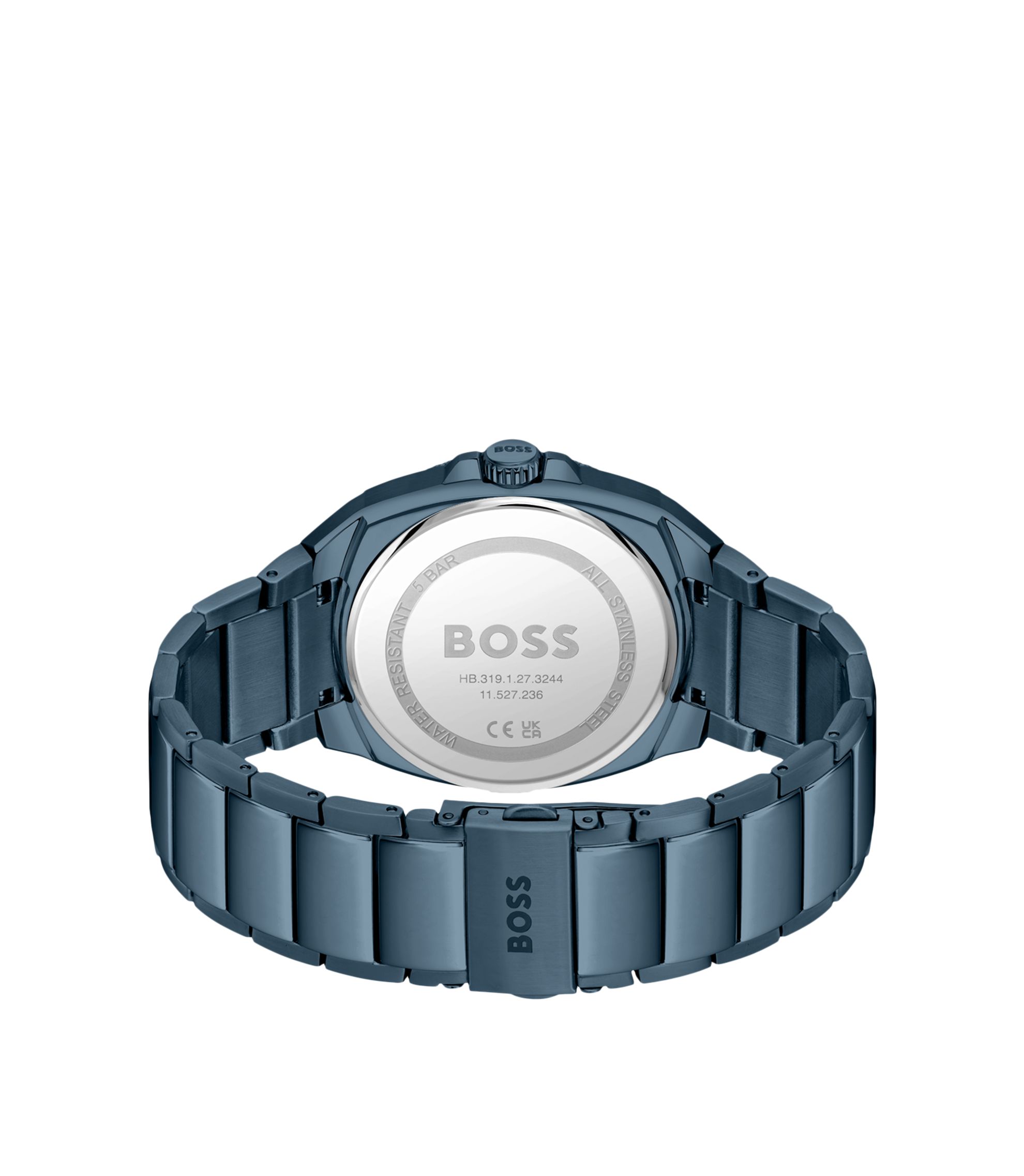 BOSS Blaue Uhr mit Gliederarmband und tonalem Guilloche