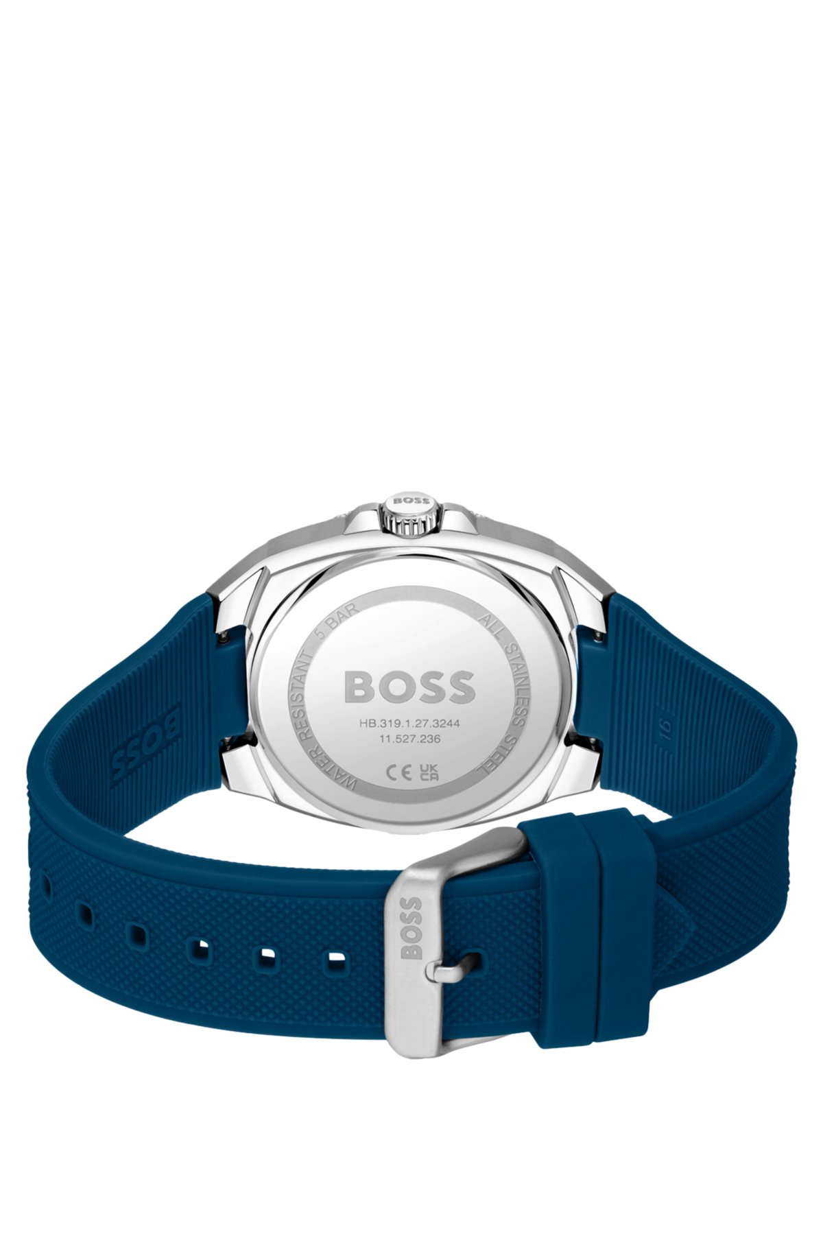 Silicone-logo-strap watch with blue guilloché dial, Blue