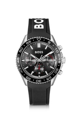 Montre chronographe à cadran noir et bracelet en silicone