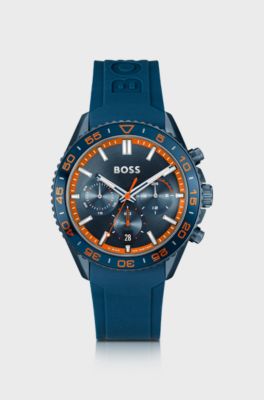 Blue silicone-strap chronograph watch with tonal dial, Blue