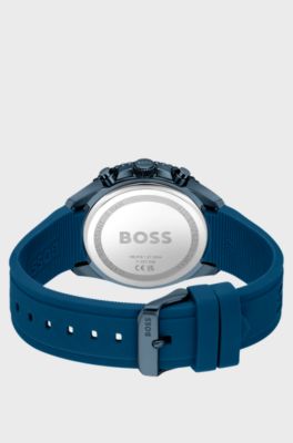 Blue silicone-strap chronograph watch with tonal dial, Blue