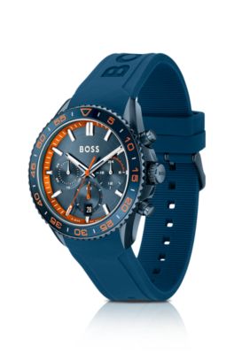 Blue silicone-strap chronograph watch with tonal dial, Blue