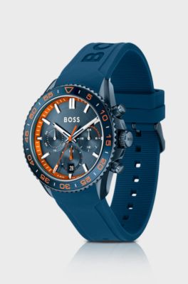 Blue silicone-strap chronograph watch with tonal dial, Blue