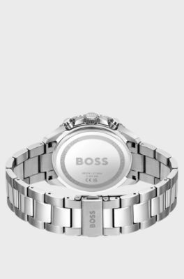 Runner Link-bracelet chronograph watch with blue dial, Silver