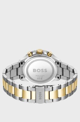 Two-tone link-bracelet chronograph watch with grey dial, Silver