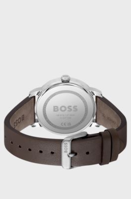 Leather-strap watch with blue dial, Brown