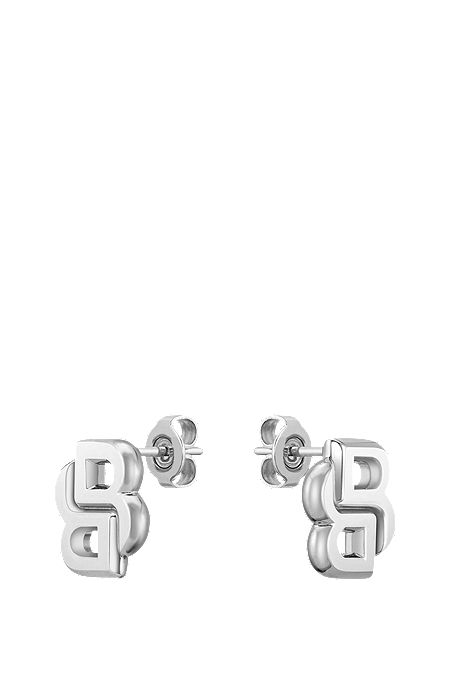 Silberfarbene Ohrringe mit Double-B-Monogramm, Silber