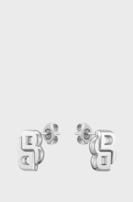 Silver-tone earrings with Double B monogram, Silver tone