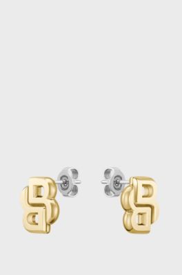 Goldfarbene Ohrringe mit Double-B-Monogramm, Goldfarben