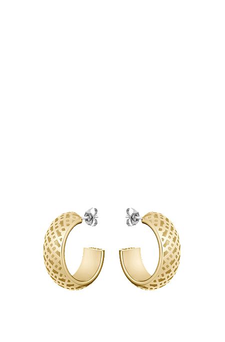Gold-tone hoop earrings with engraved monograms, Gold