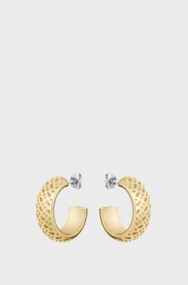 Gold-tone hoop earrings with engraved monograms, Gold tone