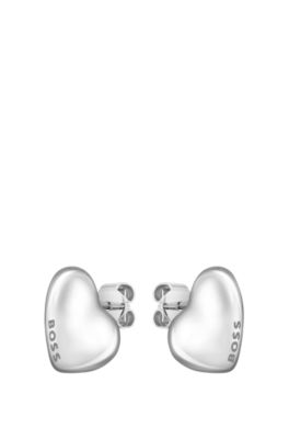 Heart-shape silver-tone earrings with logo details, Silver tone