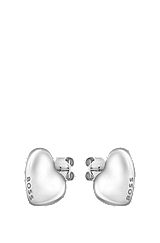 Zilverkleurige hartvormige oorbellen met logodetails, Zilver