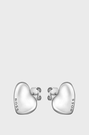 Heart-shape silver-tone earrings with logo details, Silver