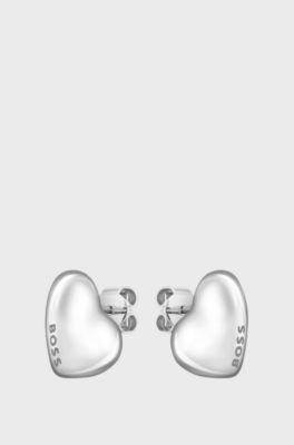 Heart-shape silver-tone earrings with logo details, Silver tone