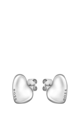 Boucles d’oreilles argentées en forme de cœur avec logos