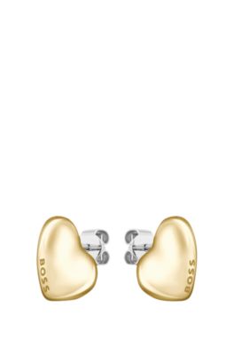 Gold-tone earrings with heart-shaped design, Gold tone