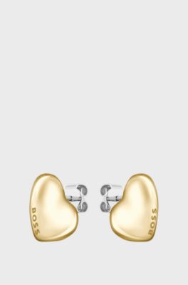Gold-tone earrings with heart-shaped design, Gold tone