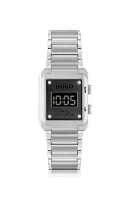 HUGO Link bracelet digital watch with black dial Silver