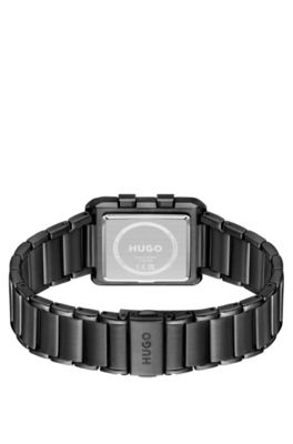 Link-bracelet digital watch with black dial, Black