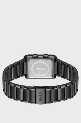Montre digitale &agrave; cadran noir et bracelet &agrave; maillons, Noir