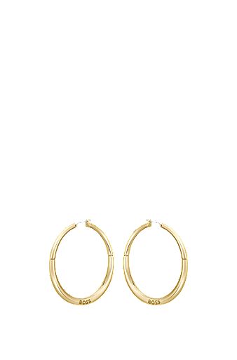 Gold-tone hoop earrings with branding, Gold