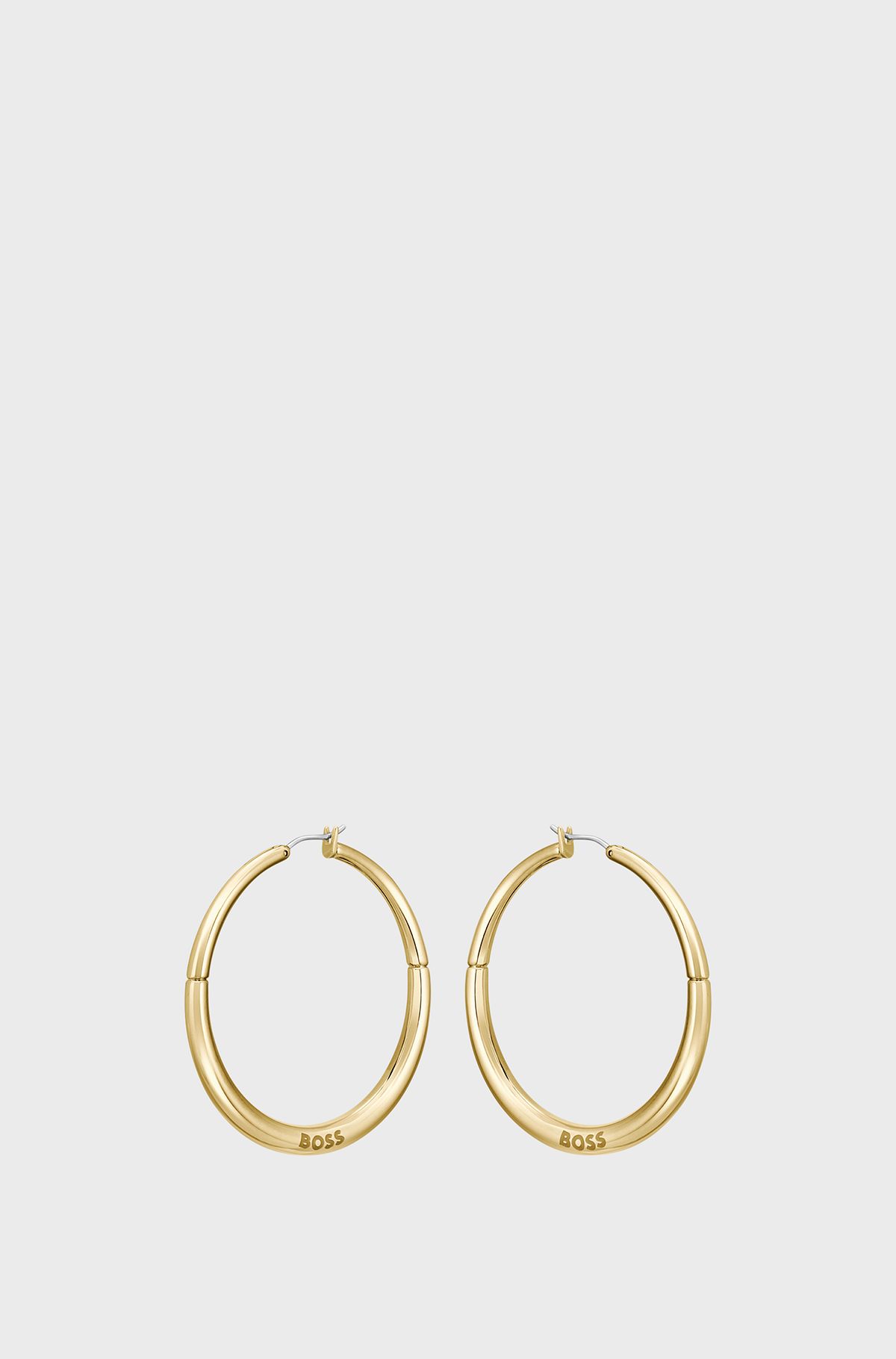 Gold-tone hoop earrings with branding, Gold