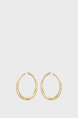Gold-tone hoop earrings with branding, Gold tone