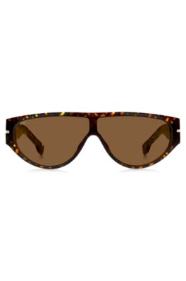 Mask-style sunglasses in monogram-patterned acetate, Patterned