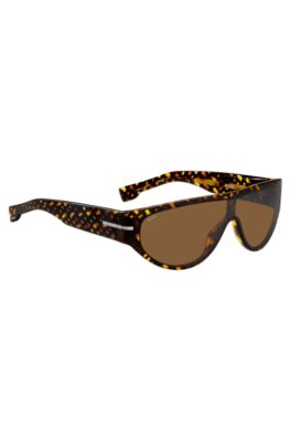 Mask-style sunglasses in monogram-patterned acetate, Patterned