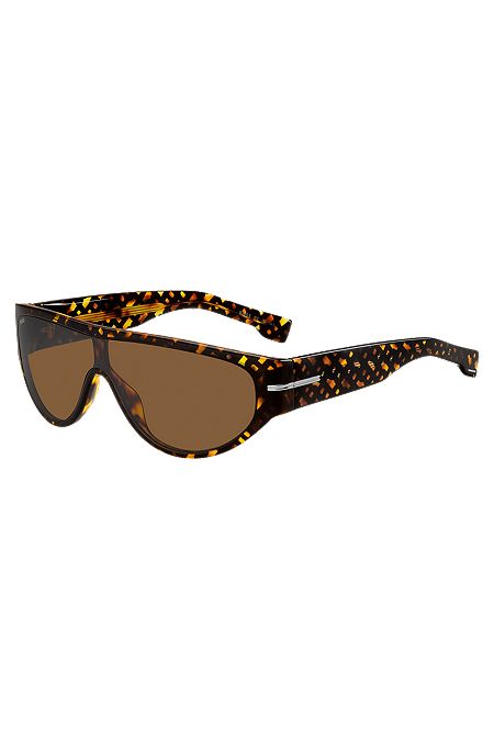Mask-style sunglasses in monogram-patterned acetate, Patterned