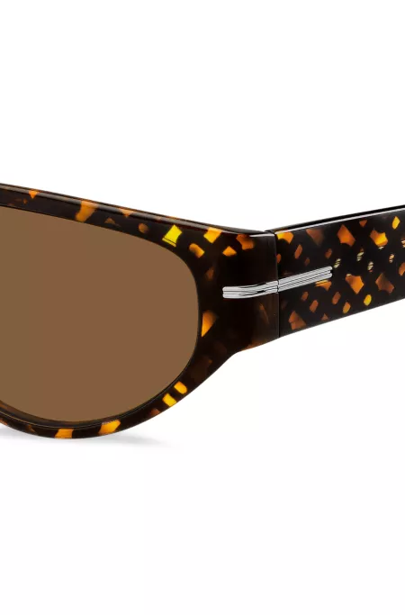 Mask-style sunglasses in monogram-patterned acetate