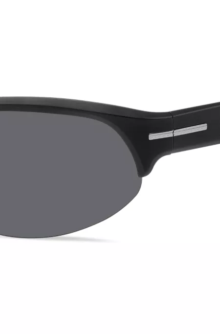 Mask-style sunglasses in black with silver-tone hardware