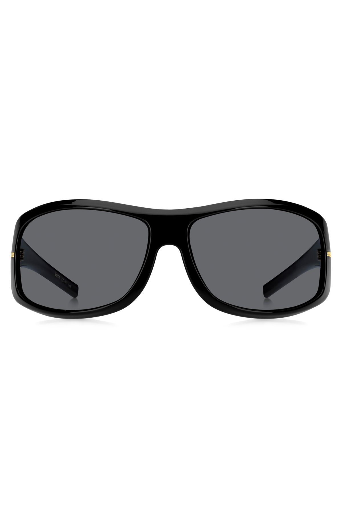Mask-style sunglasses in black with gold-tone hardware, Black
