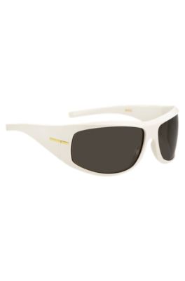 Mask-style sunglasses in white with gold-tone hardware, White